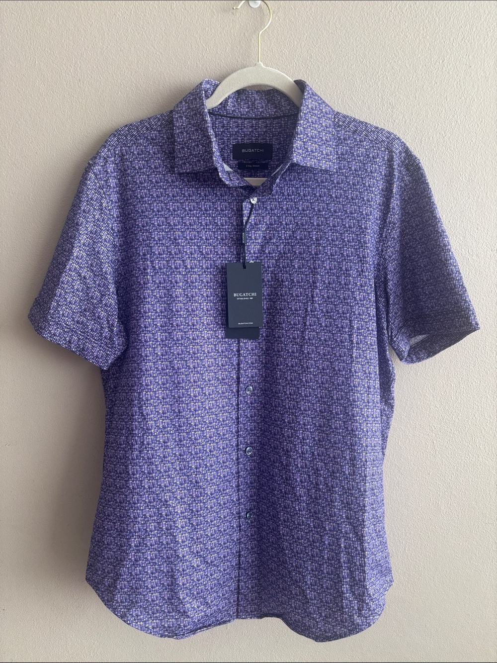 Bugatchi Purple Patterned Short-Sleeve Button-Down Shirt Medium